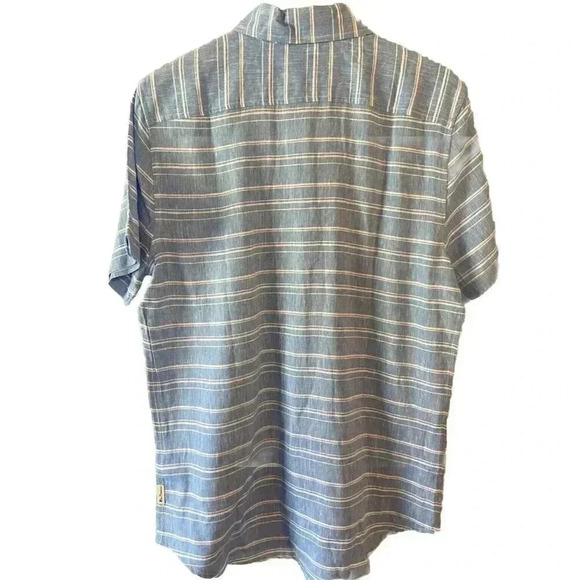 Ben Sherman Mens Sky Blue Striped Linen Rayon Blend S Button Shirt NWT S $89 - Picture 7 of 7